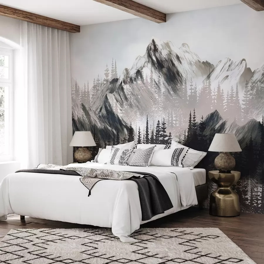 wall murals Mountains and coniferous forest w04666