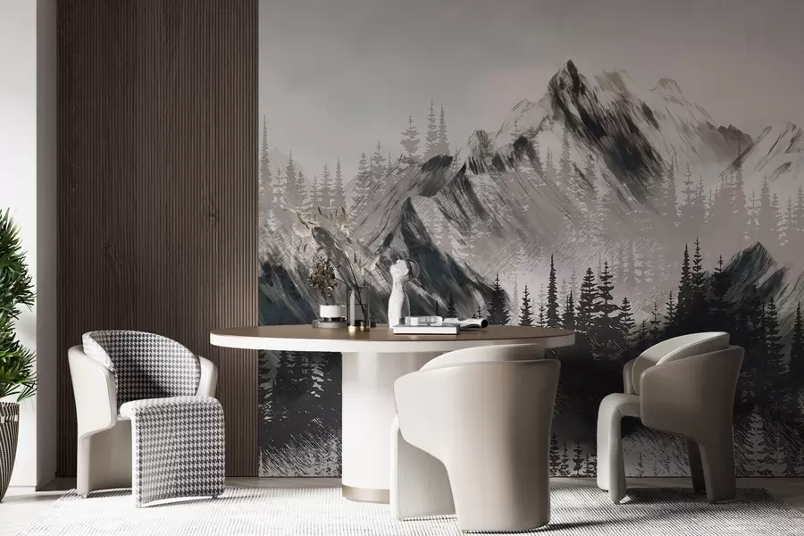 wall murals Mountains and coniferous forest w04666