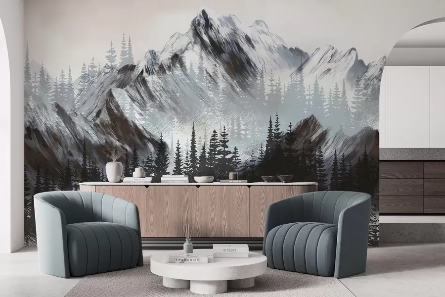 wall murals Mountains and coniferous forest w04666v1