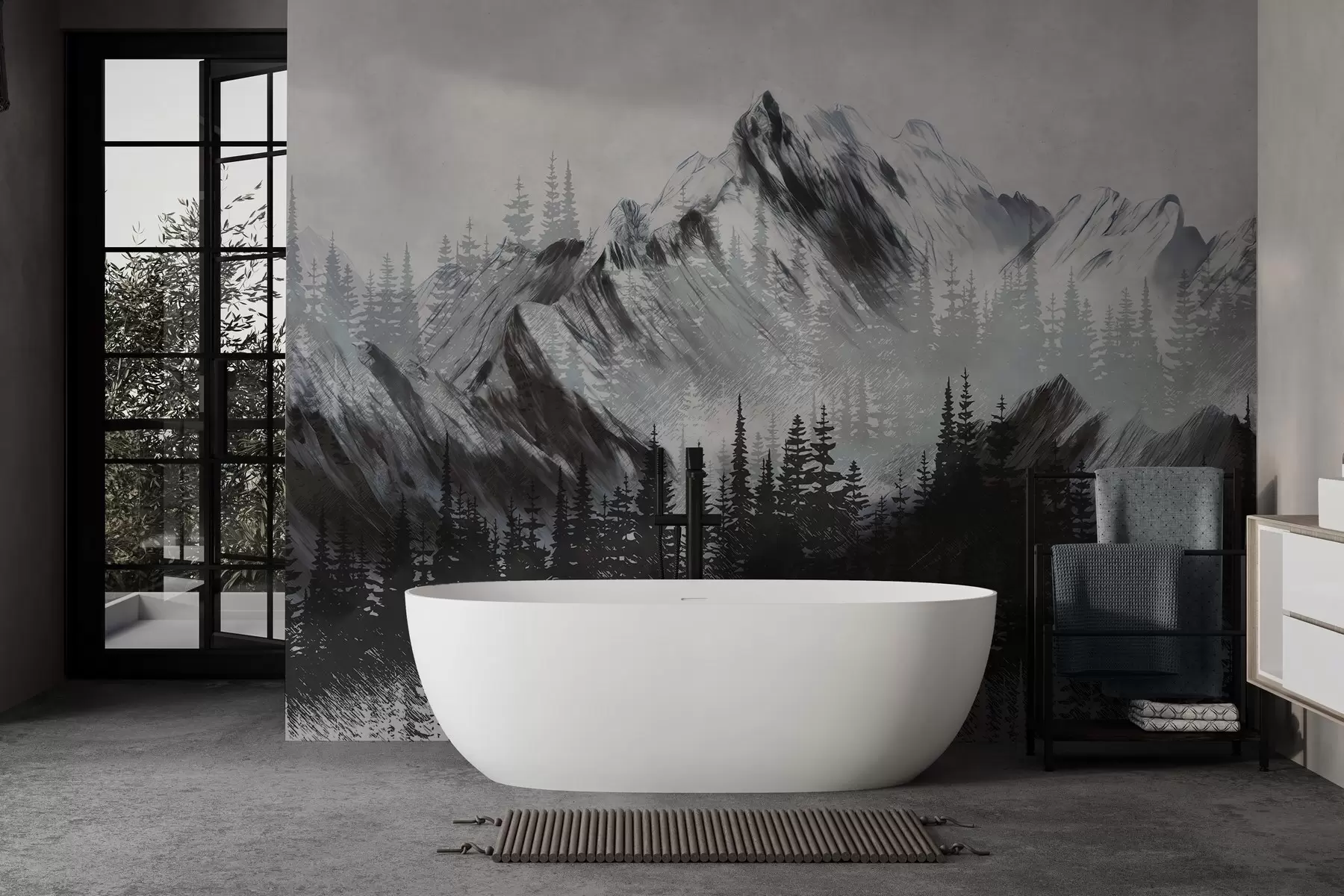 wall murals Mountains and coniferous forest w04666v1