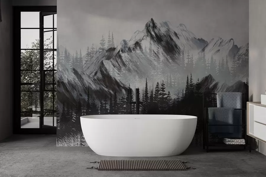 wall murals Mountains and coniferous forest w04666v1
