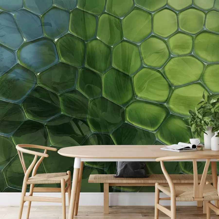 wall murals Leaves through glass honeycombs w04667