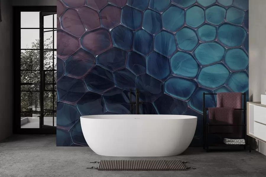 wall murals Leaves through glass honeycombs w04667v1