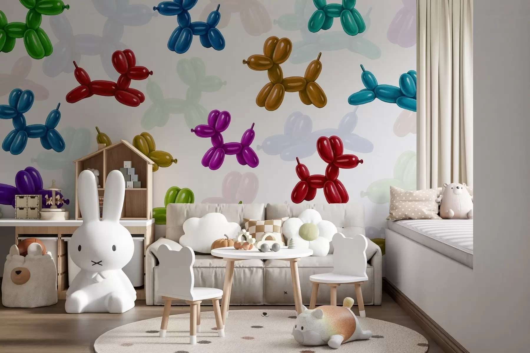 wall murals Painted dogs made of balls w04676