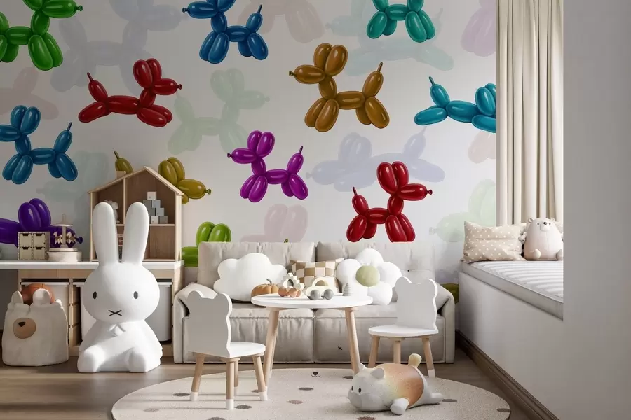 wall murals Painted dogs made of balls w04676