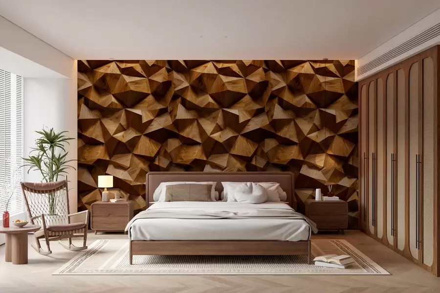wall murals imitation of an angular relief wall made of wood w04632