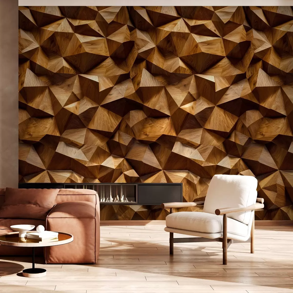 wall murals imitation of an angular relief wall made of wood w04632