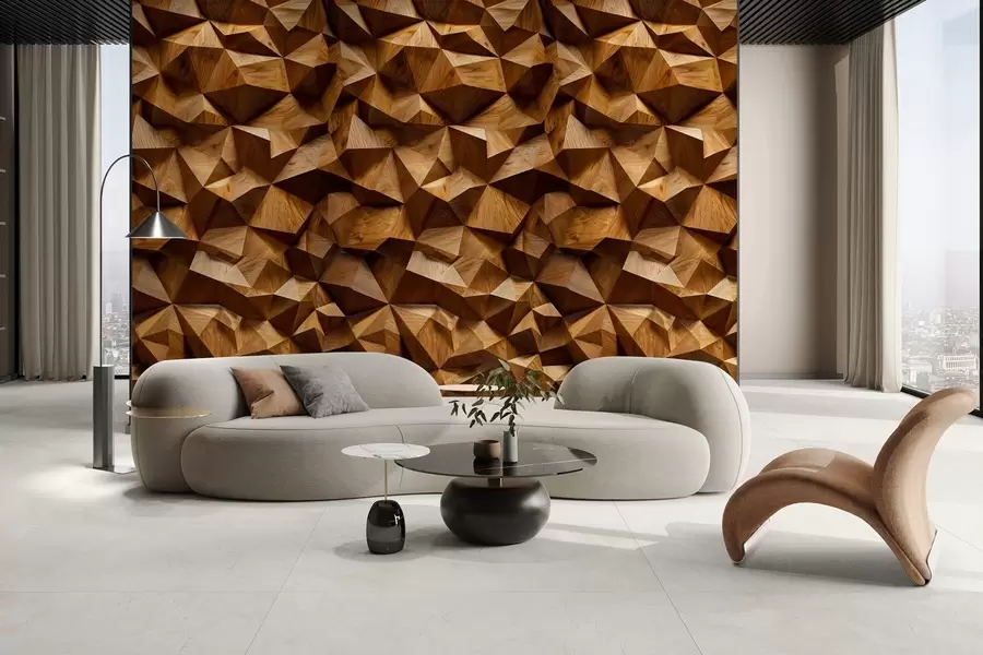 wall murals imitation of an angular relief wall made of wood w04632