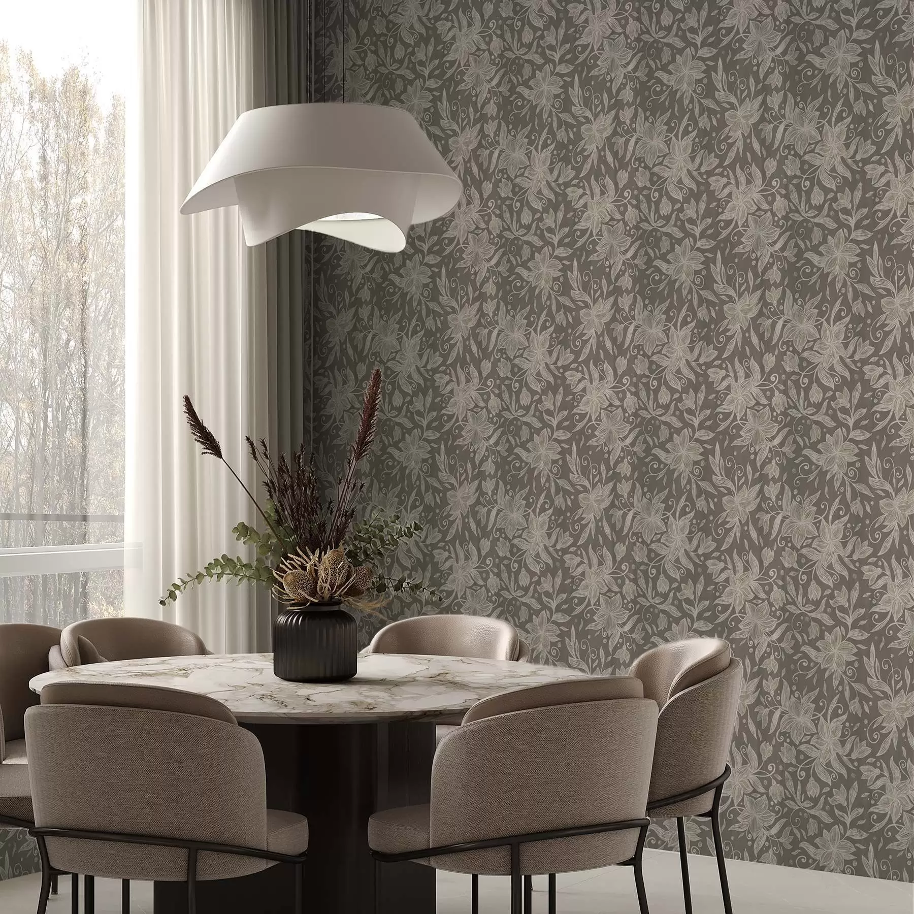 wall murals Light linear flowers, decorative scrolls a00630v1