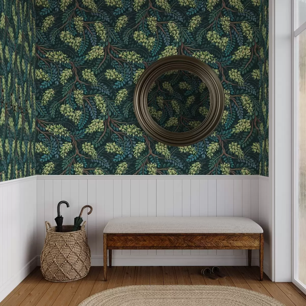 Wallpaper Branches with greenish inflorescences on a dark background a00786