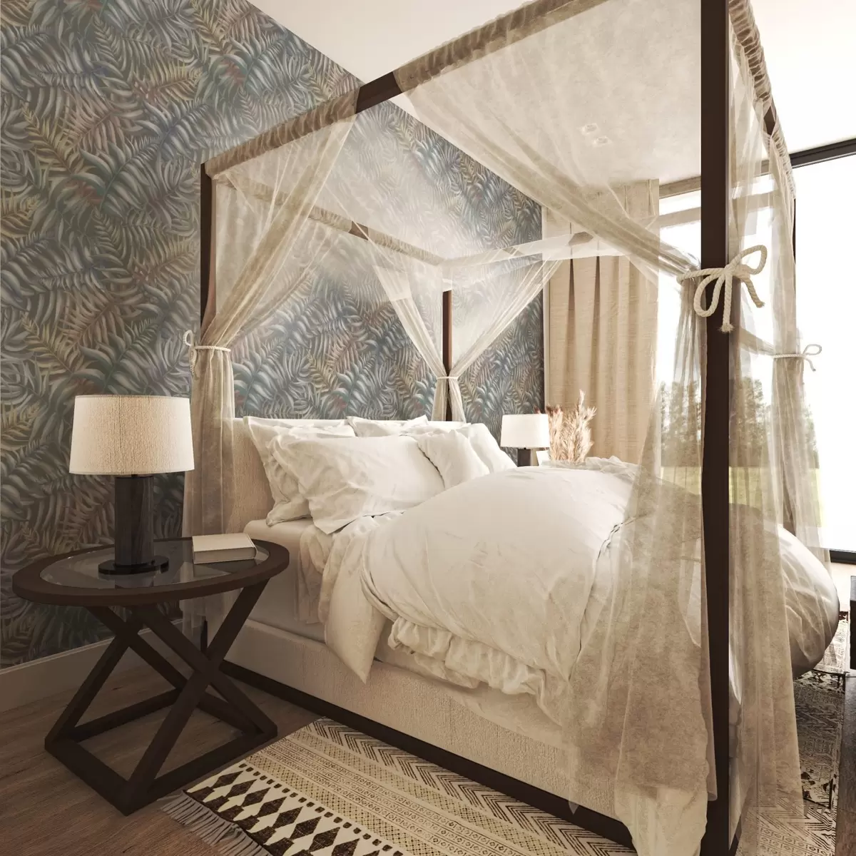 Wallpaper Layered palm leaves in muted tones a00789