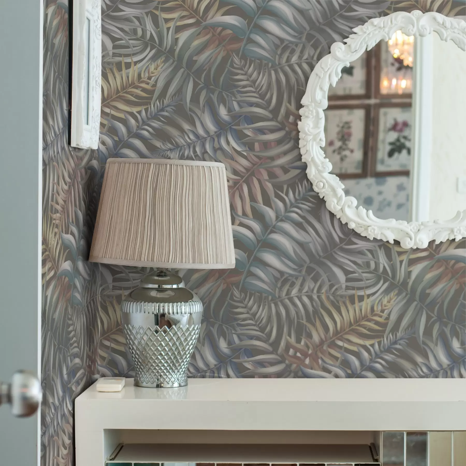 wall murals Layered palm leaves in muted tones a00789