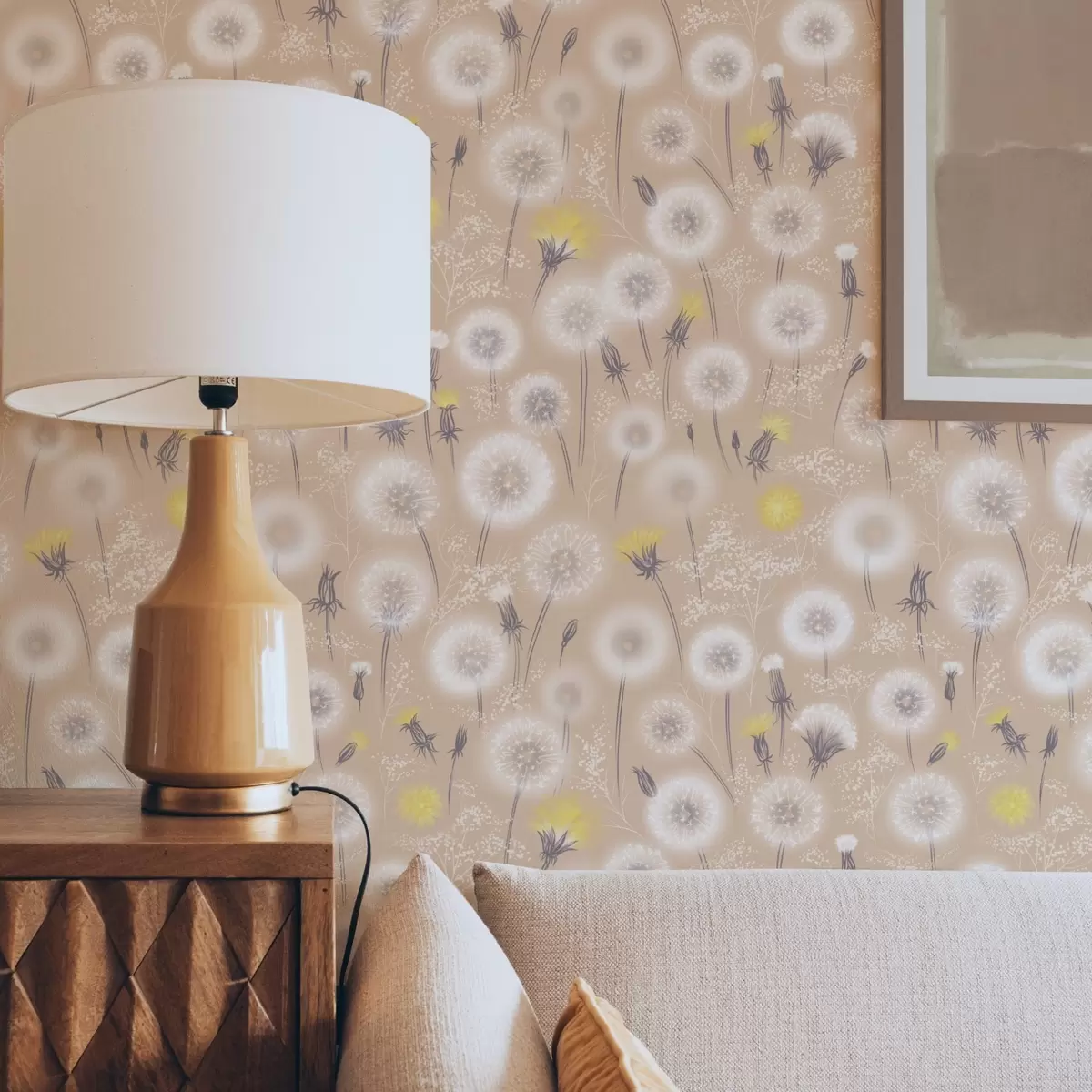 Wallpaper Dandelions and seeds on a peach background a00790v1