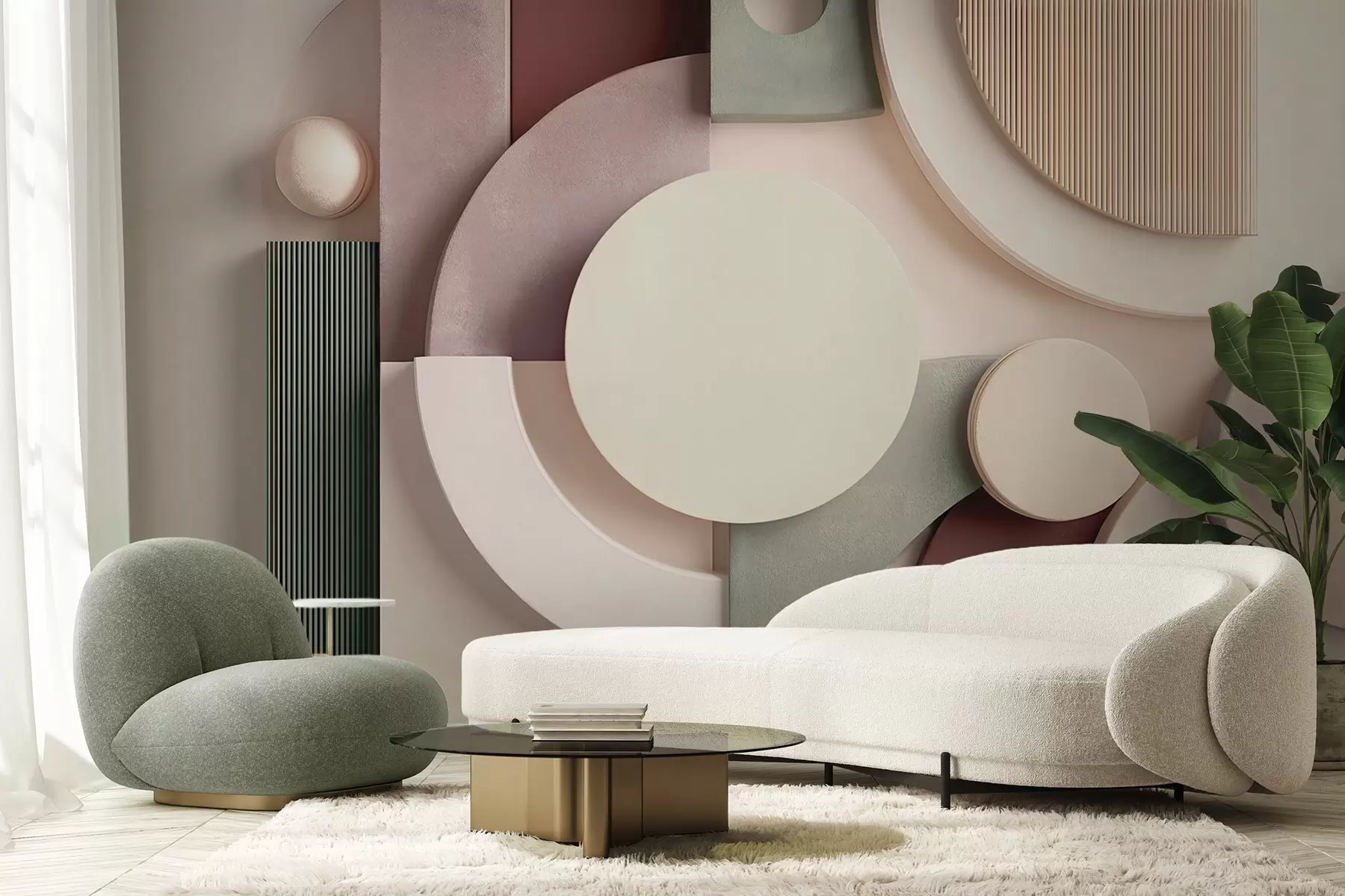 wall murals Modern volumetric abstraction in soft shades w09441