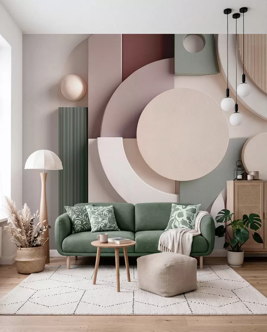 wall murals Modern volumetric abstraction in soft shades w09441
