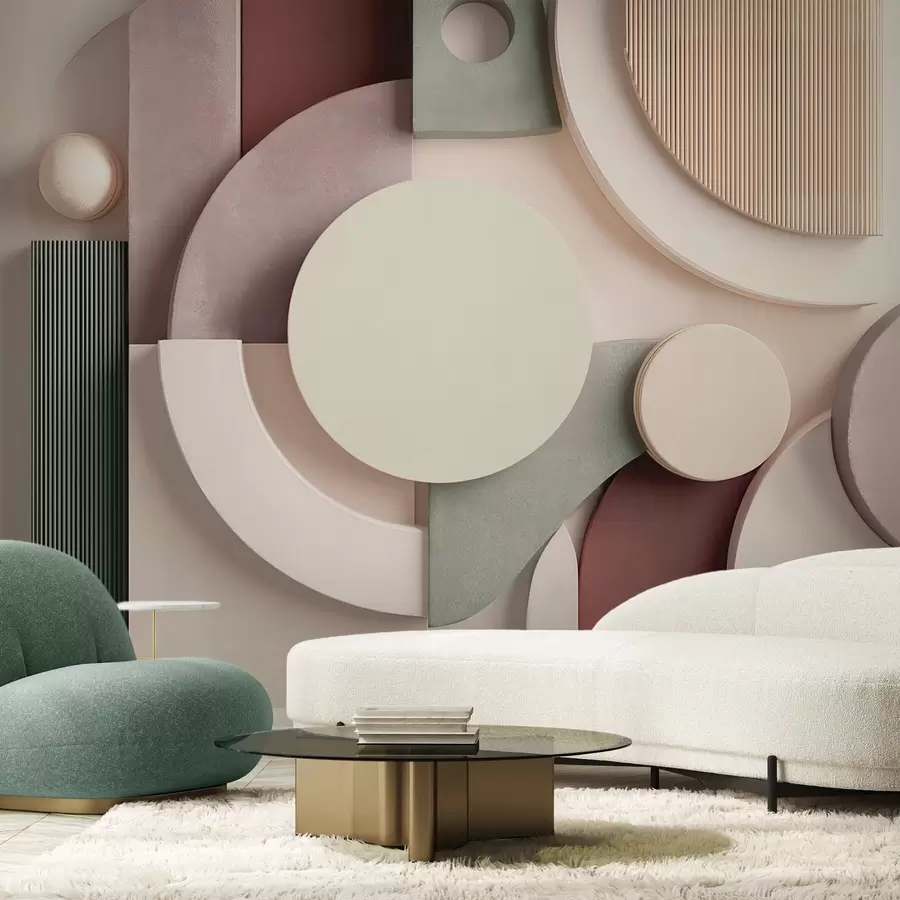 wall murals Modern volumetric abstraction in soft shades w09441