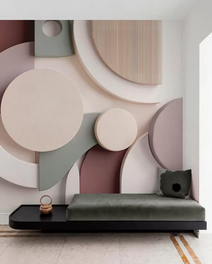 wall murals Modern volumetric abstraction in soft shades w09441