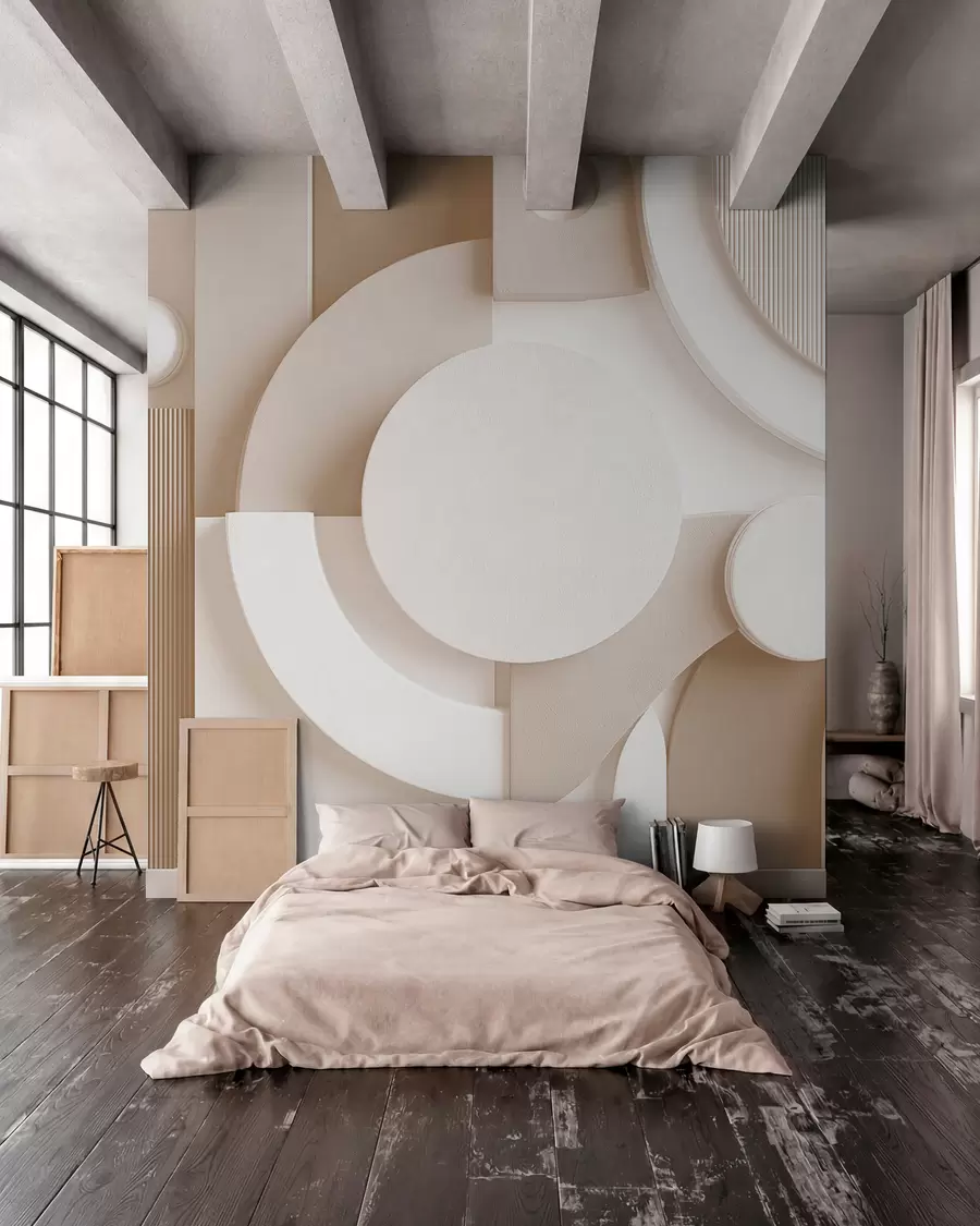 wall murals Modern volumetric abstraction in beige shades w09441v1