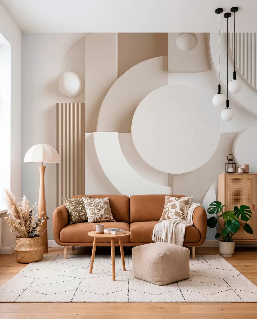 wall murals Modern volumetric abstraction in beige shades w09441v1