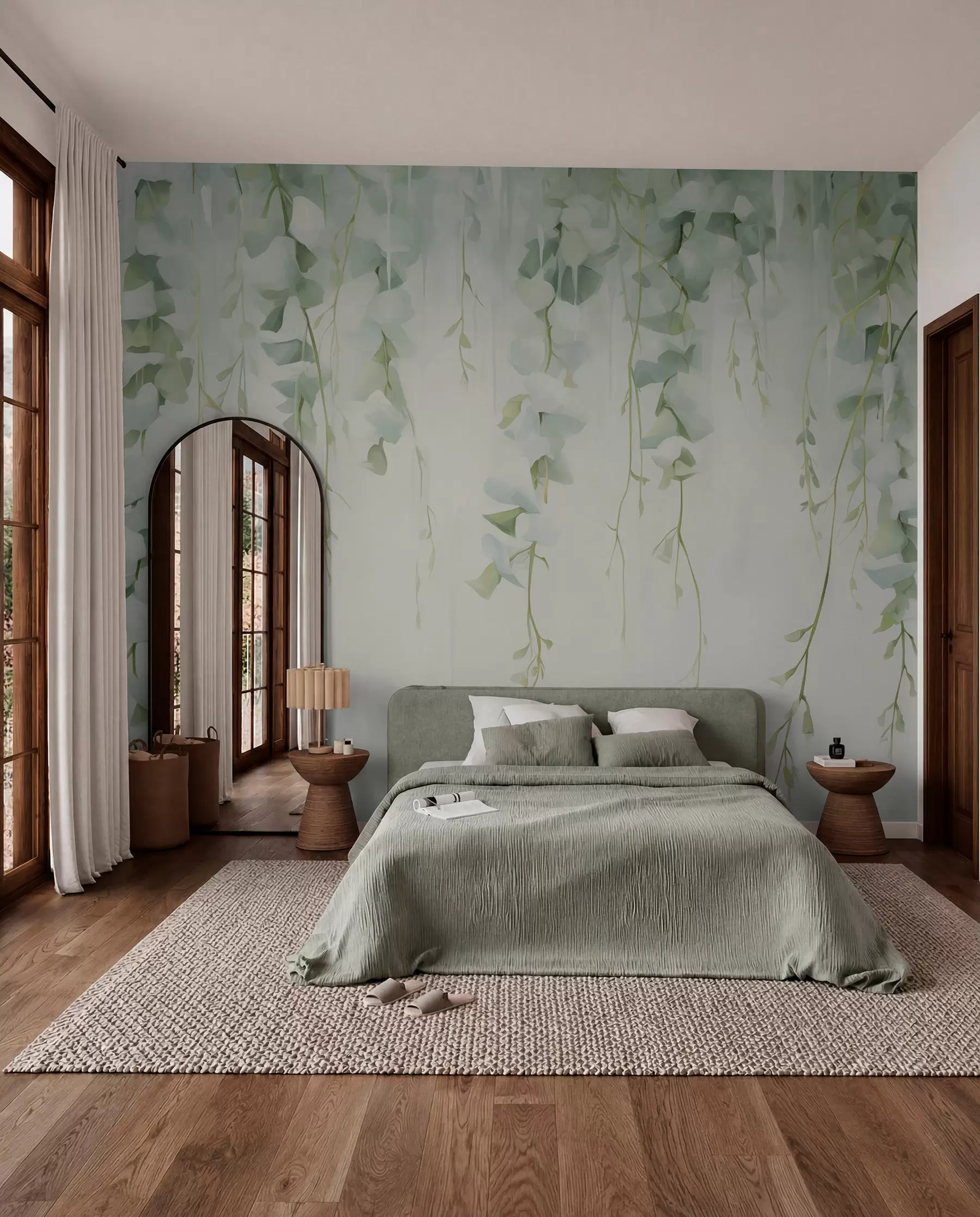wall murals Hanging branches with leaves w04722