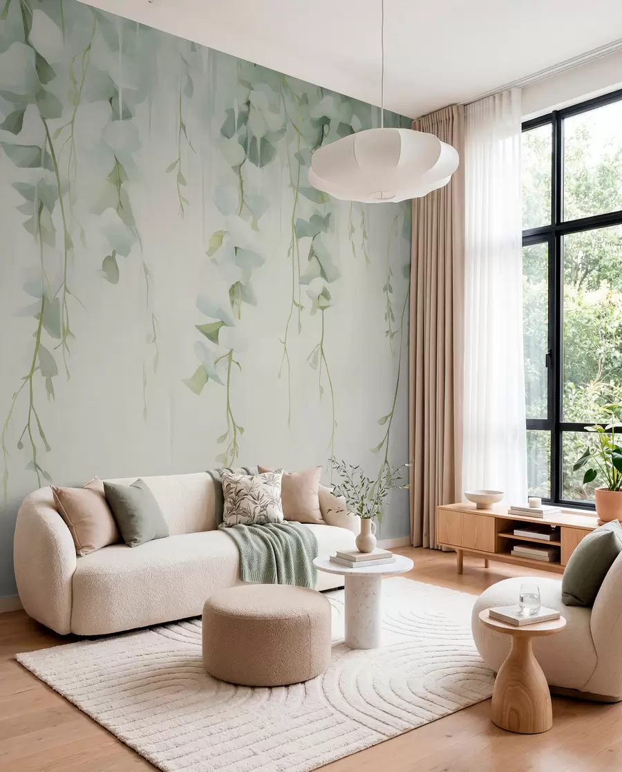 wall murals Hanging branches with leaves w04722