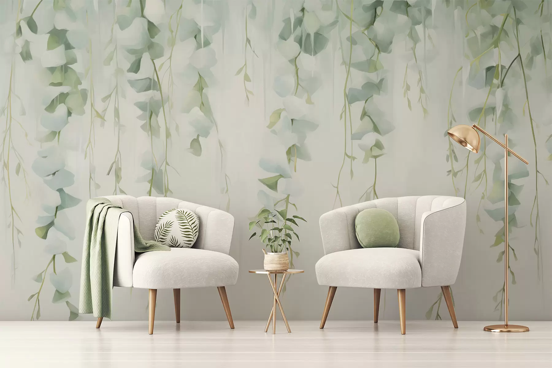 wall murals Hanging branches with leaves w04722