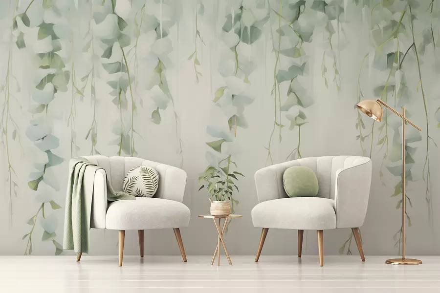 wall murals Hanging branches with leaves w04722