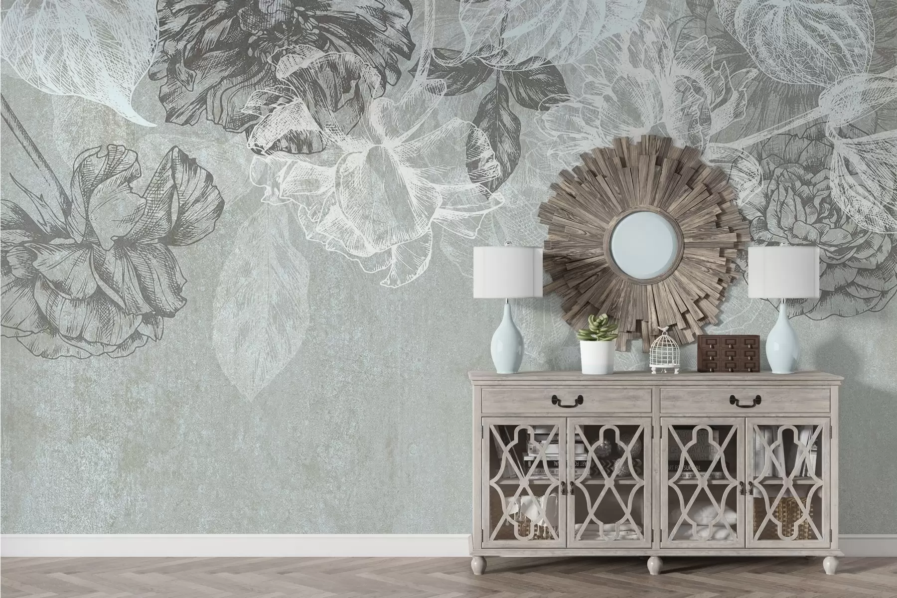 wall murals Hanging contour flowers w04665