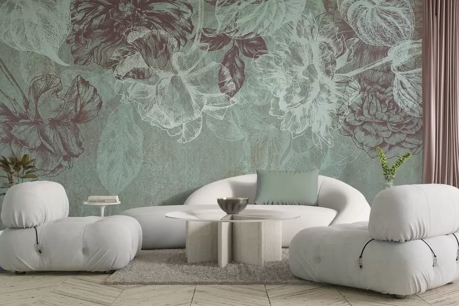 wall murals Hanging contour flowers w04665v1