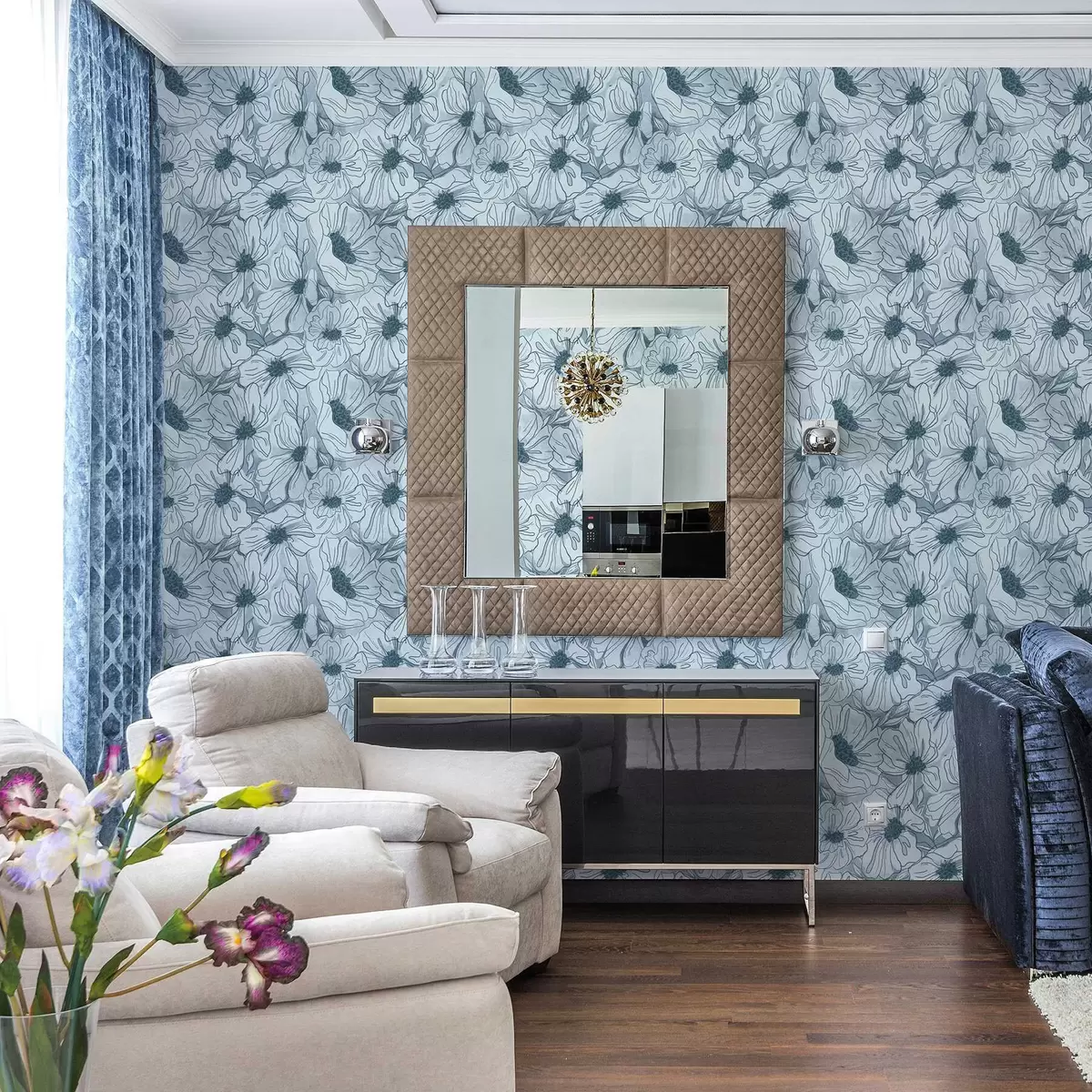 Wallpaper Linear flowers in a cool gray-blue palette a00636v2