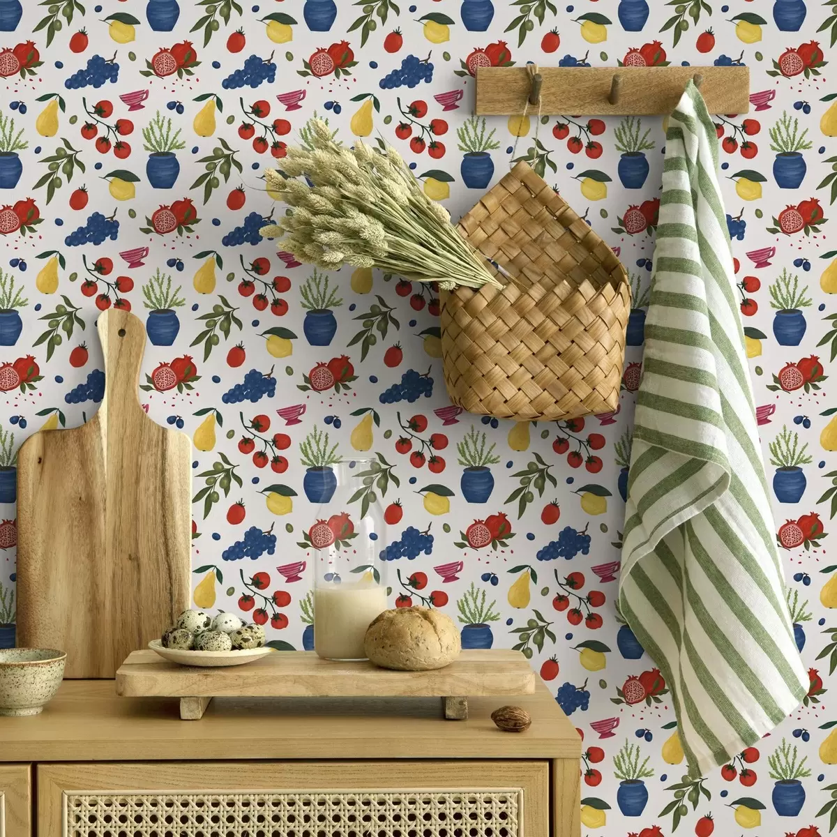 Wallpaper Bright fruit-botanical pattern on a white background a00637v1