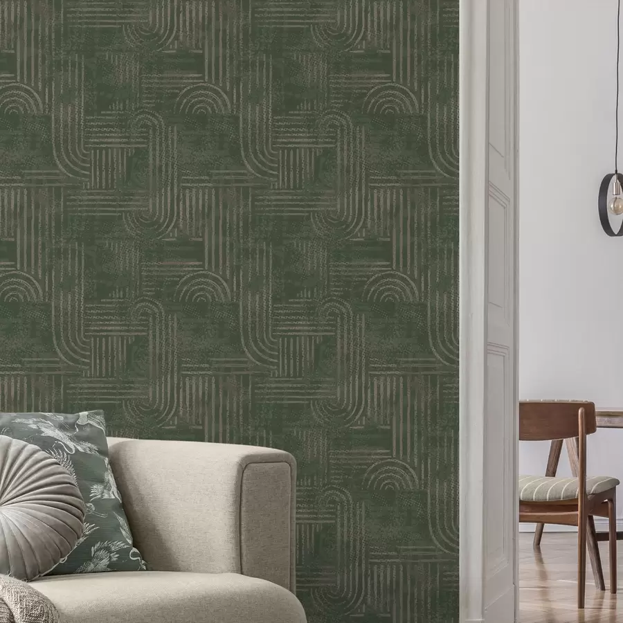 wall murals Geometric pattern with arcs in a green palette a00697