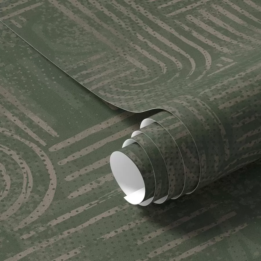 wall murals Geometric pattern with arcs in a green palette a00697