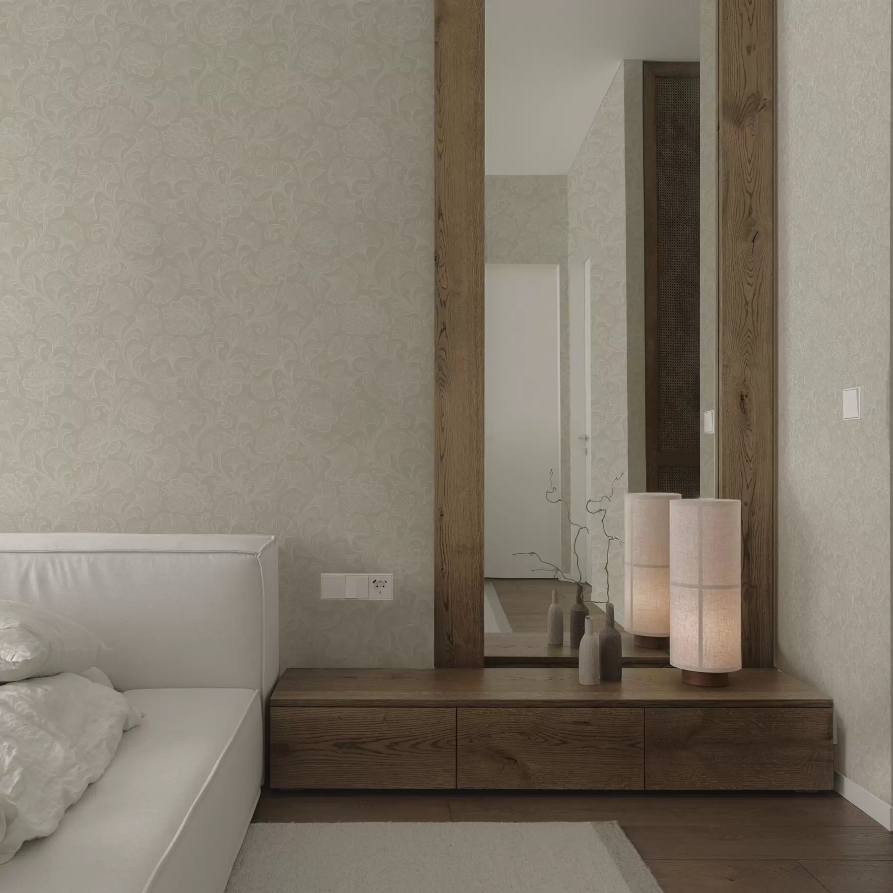 wall murals Light pattern with ginkgo and peonies a00700