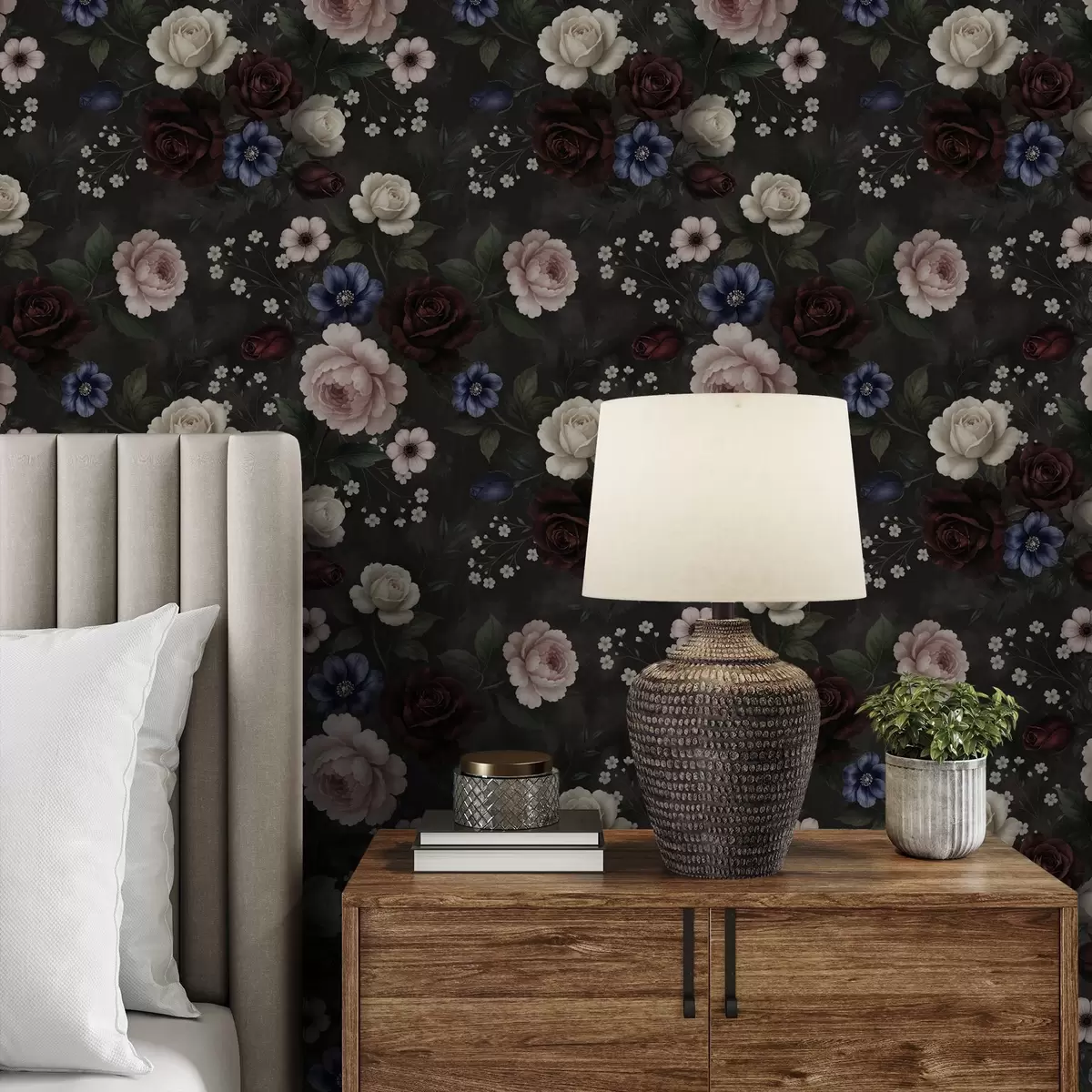 Wallpaper Dark roses, anemones, and peonies on a deep background a00704