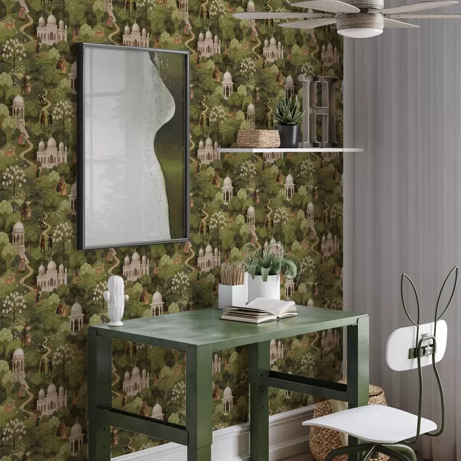 wall murals Park scene with trees and architecture in a landscape style a00705