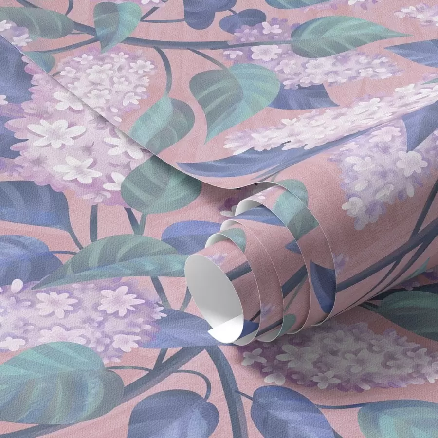 wall murals Delicate lilac flowers on a pink background, spring mood a00797