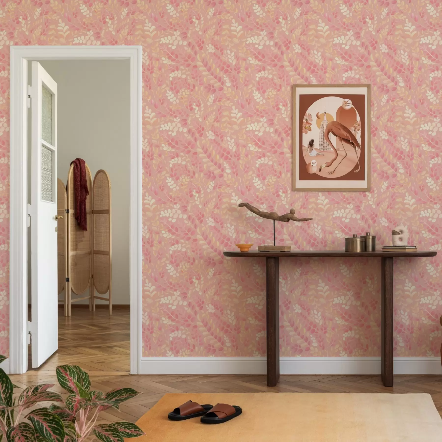 wall murals Delicate pink-peach foliage with a soft color shimmer a00799