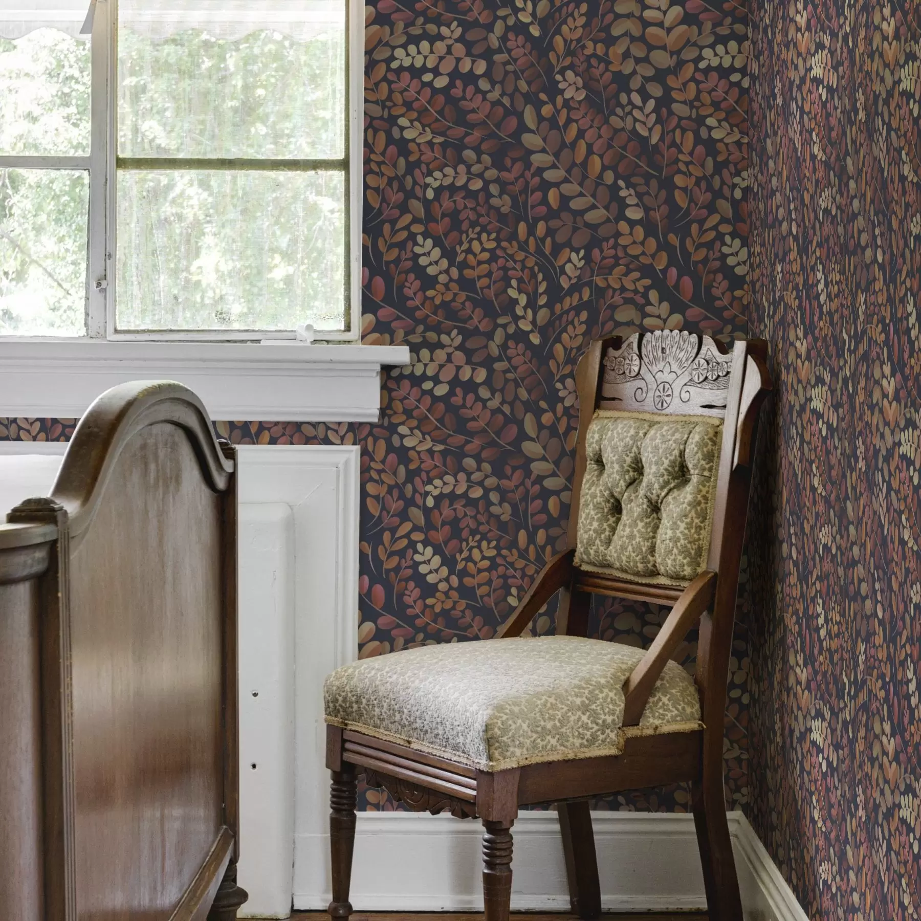 wall murals Autumn leaves in warm orange-pink tones a00799v2