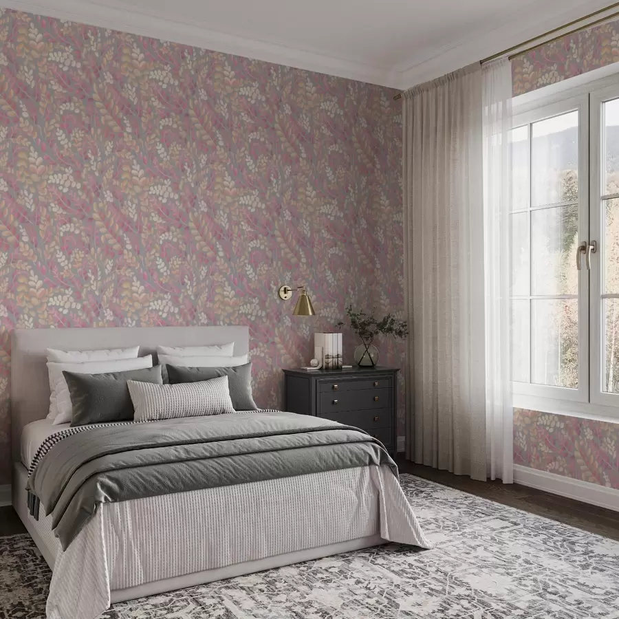 wall murals Pastel branches with pink-peach foliage on a gray background a00799v1