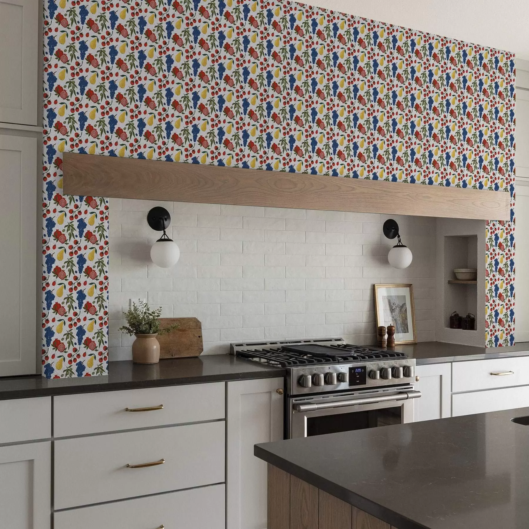 wall murals Juicy fruits: pomegranates, grapes, pears on a white background a00801