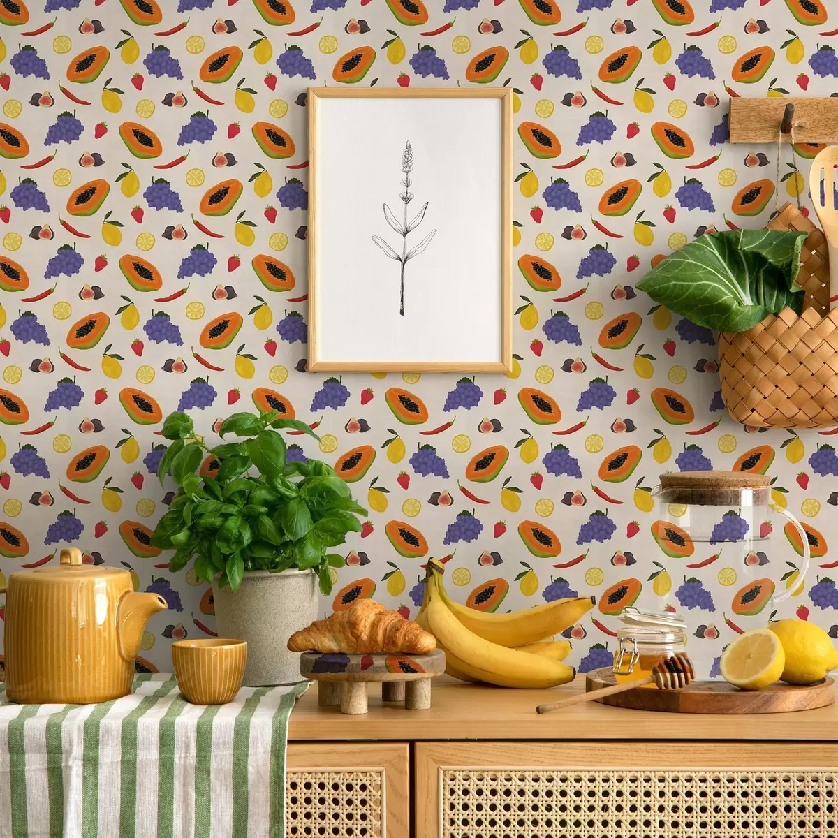 Wallpaper Papaya, grapes, and lemons — a bright fruit mix a00803