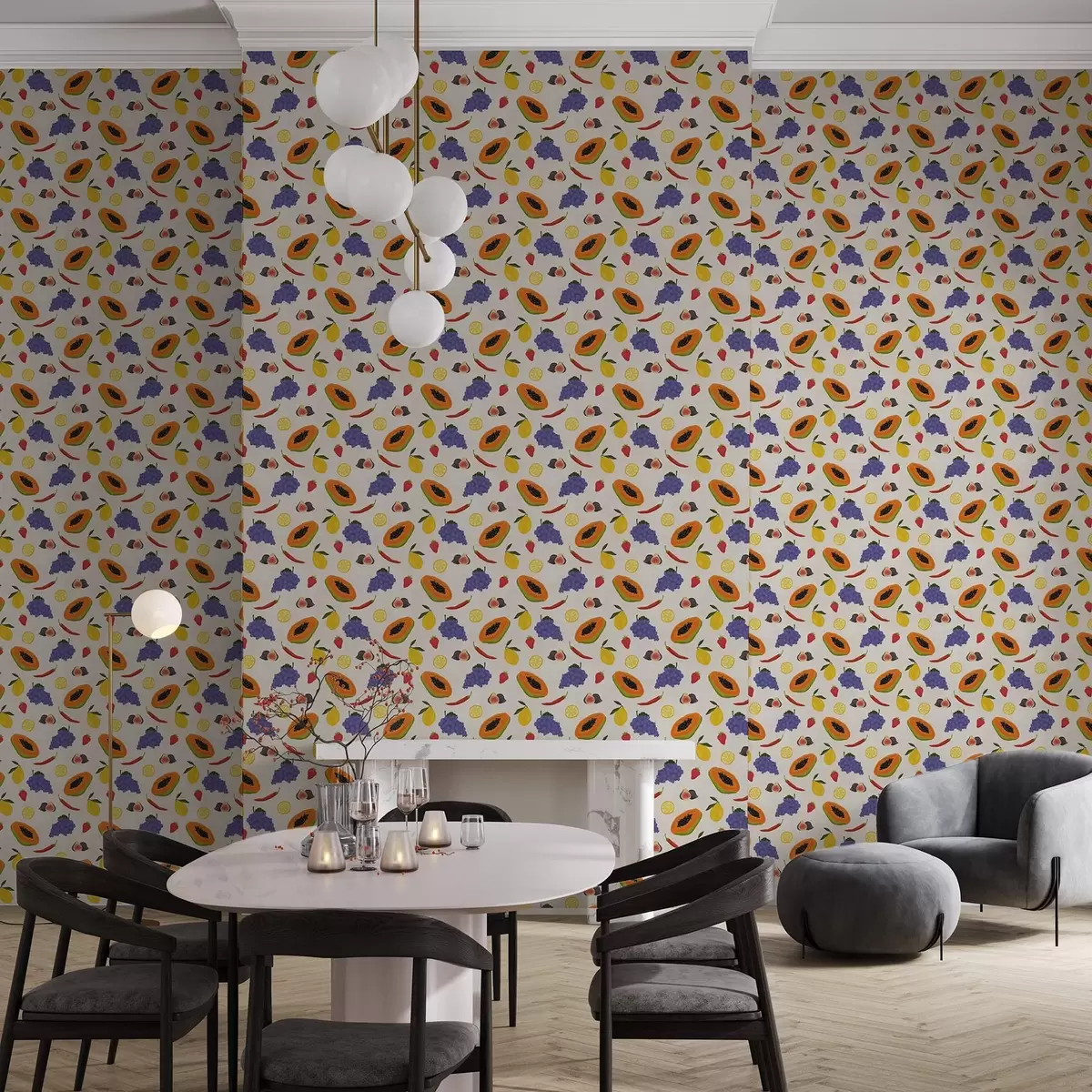 Wallpaper Papaya, grapes, and lemons — a bright fruit mix a00803