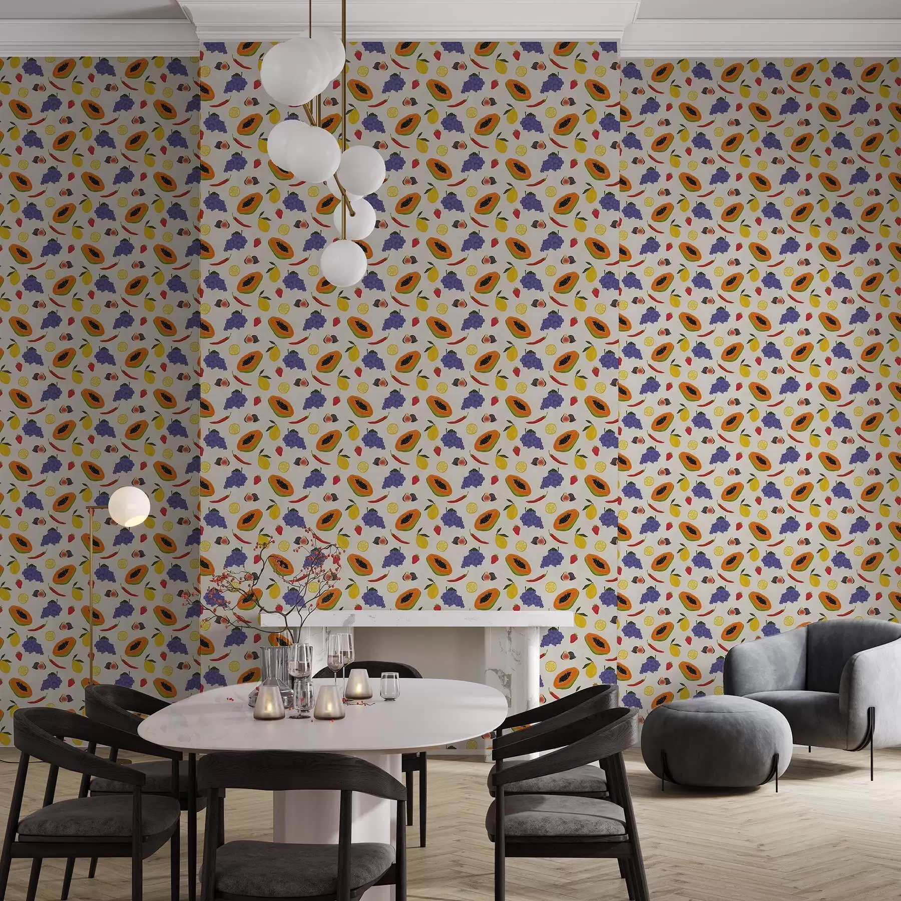 wall murals Papaya, grapes, and lemons — a bright fruit mix a00803