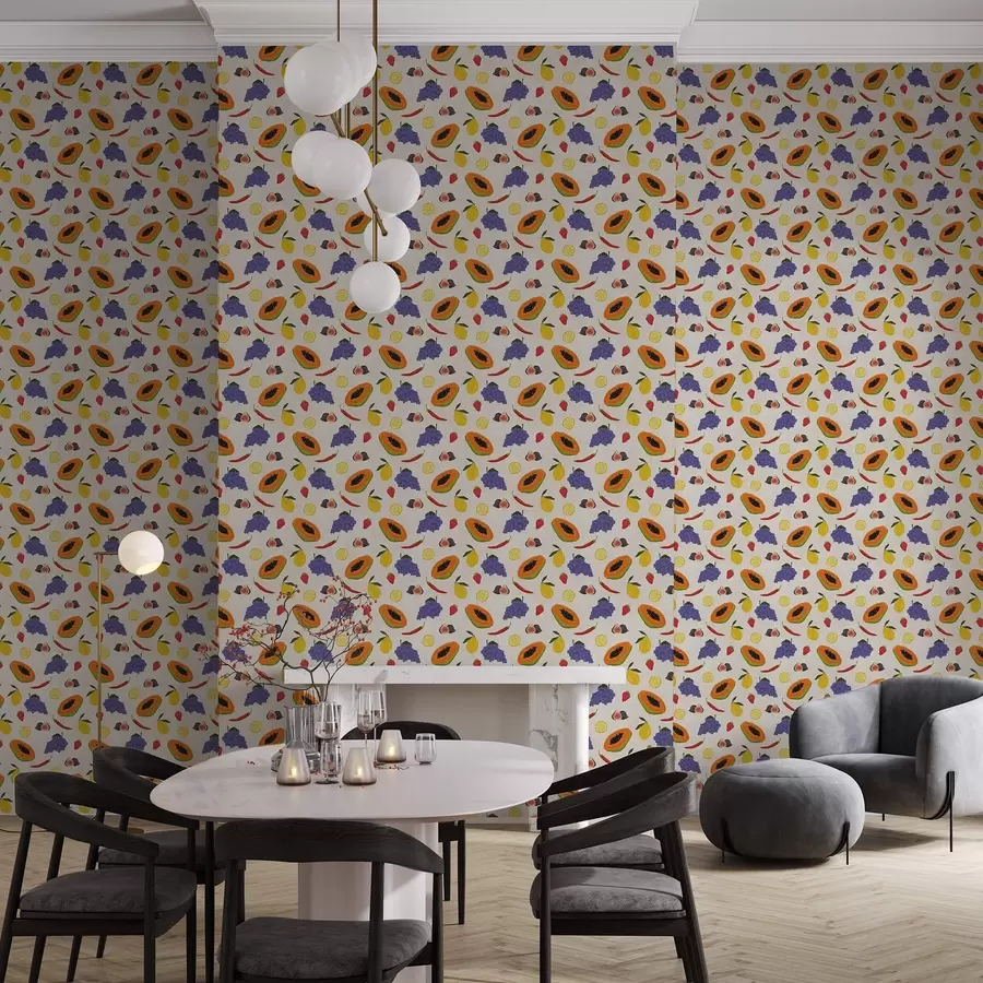 wall murals Papaya, grapes, and lemons — a bright fruit mix a00803