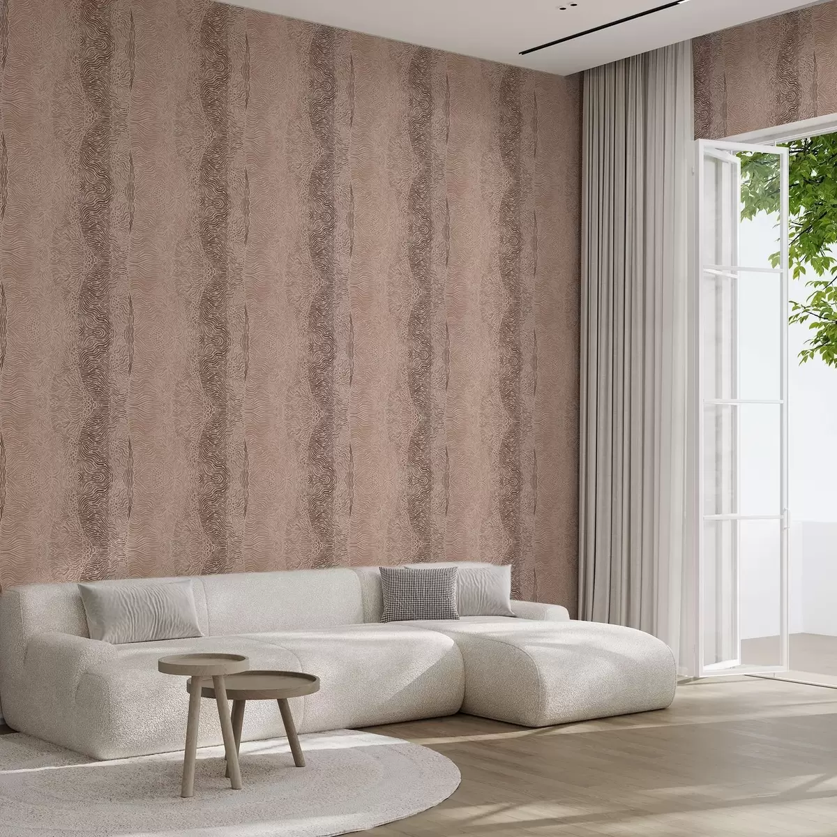 Wallpaper Wavy geometric pattern in a light beige-brown palette a00804