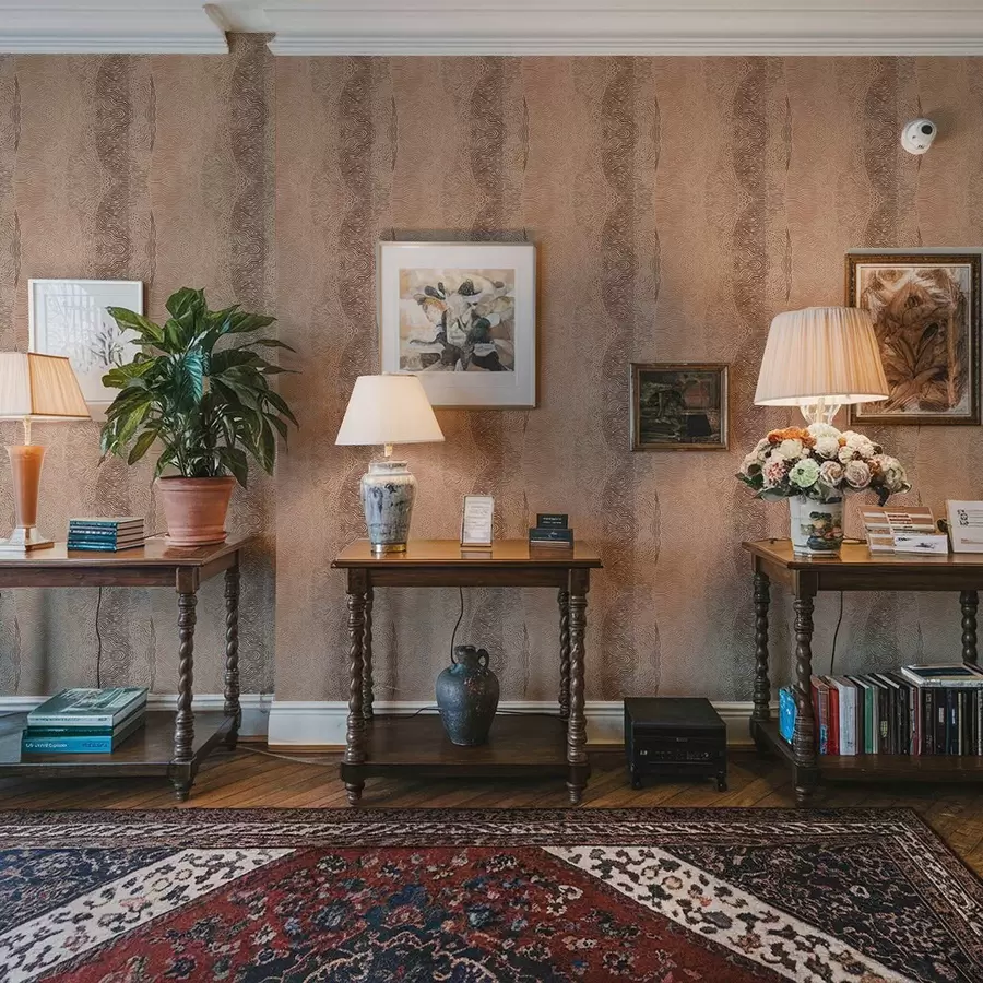 wall murals Wavy geometric pattern in a light beige-brown palette a00804