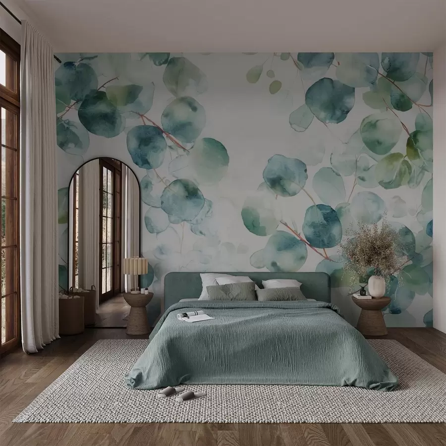 wall murals Eucalyptus leaves watercolour w04690