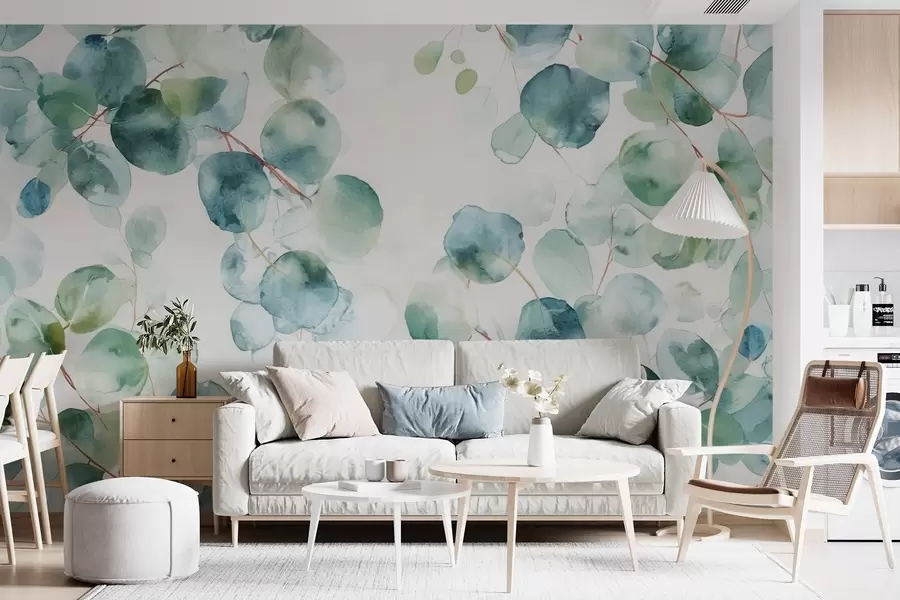 wall murals Eucalyptus leaves watercolour w04690