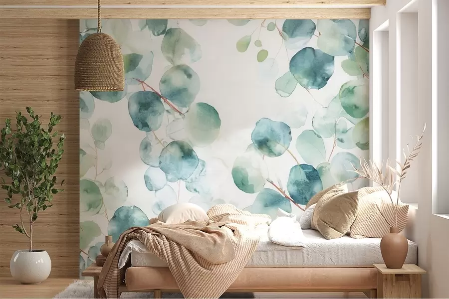 wall murals Eucalyptus leaves watercolour w04690